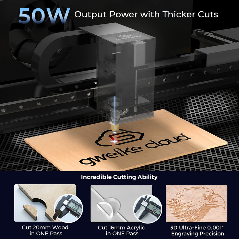 Gweike cloud Laser Cutter & Engraver with Rotary CO2 (50W/55W) Pro II